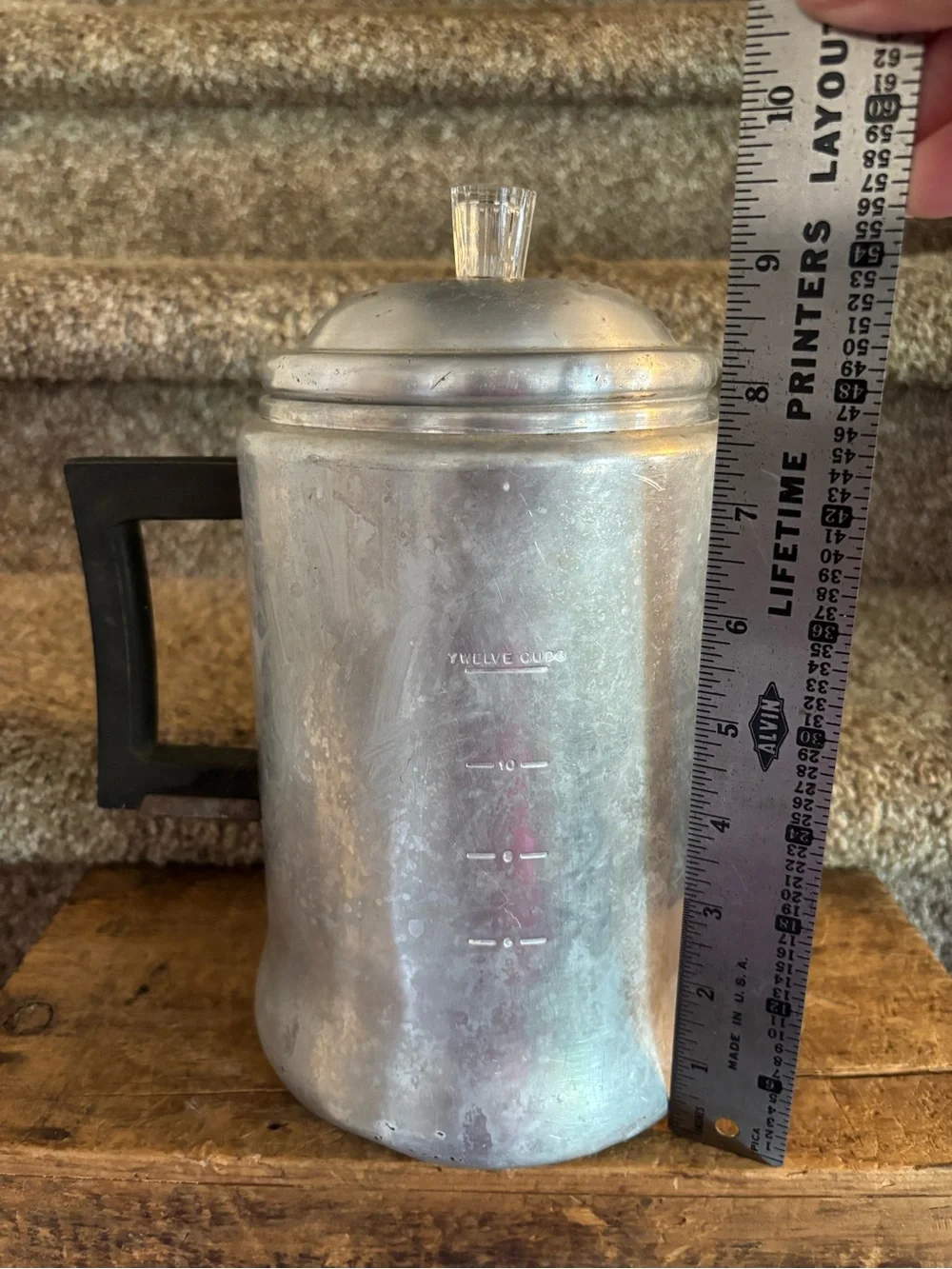 Silver Coffee Percolator with 'Life Begins After Coffee' Script